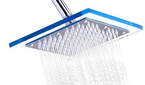 Best Ultra-Luxurious 8" Rainfall Style Shower Head by Dignitree, High Pressure, 88 Rub-clean Jet Nozzles, FREE Teflon Seal Tape, Stainless Steel with Sparkling Clear Acrylic, Swivel Brass Ball