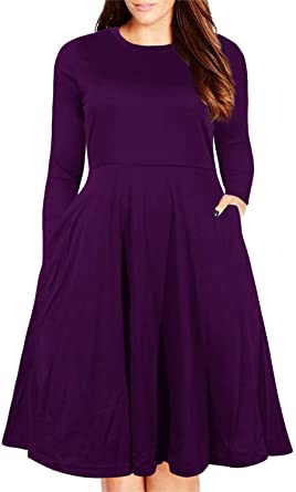 Nemidor Women's Round Neck Summer Casual Plus Size Fit and Flare Midi Dress with Pocket