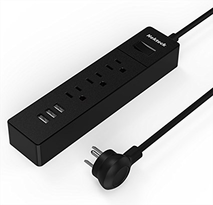Nekteck Travel Power Strip/Surge Protector Flat Wall Plug with 3 AC Outlets, 15W 3-Port USB Charger for iPhone, iPad, Samsung Galaxys, Nexus, Tablets, Motorola, LG and More [5ft Cord, 3AC, 3 USB]