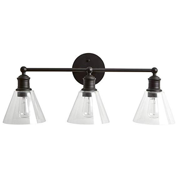 Rivet Industrial 3-Light Vanity Fixture, 10.3"H, With Bulb, Matte Black with Glass Shade