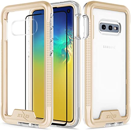 Zizo Ion Series Compatible with Samsung Galaxy S10e Case Military Grade Drop Tested with Tempered Glass Screen Protector Gold Clear