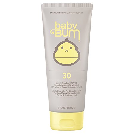 Sun Bum Baby Bum Mineral Based Moisturizing Sunscreen Lotion, SPF 30, 3 oz. Tube, 1 Count, Broad Spectrum UVA/UVB Protection, Natural, Hypoallergenic, Paraben Free, Pediatrician Approved