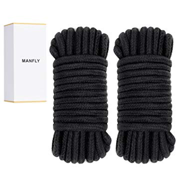 MANFLY Soft Long Cotton Rope,Pack of 2 x 33 Feet Durable Long Rope, Black