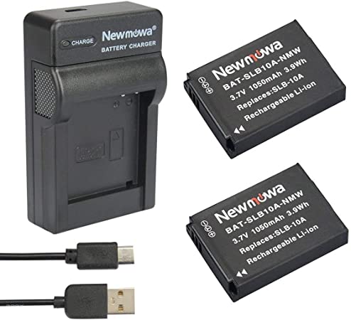 Newmowa® SLB-10A Replacement Battery (2-Pack) and Portable Micro USB Charger kit for Samsung SLB-10A, JVC BN-VH105 and Samsung ES50, ES55, ES60, EX2F, HMX-U10, HMX-U20, HZ10W, HZ15W