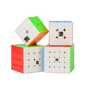 Roxenda Speed Cube Bundle Moyu 2x2 3x3 4x4 5x5 Stickerless Bright Magic Cube Cubing Classroom Smooth Puzzles Cube Set with Gift Packing
