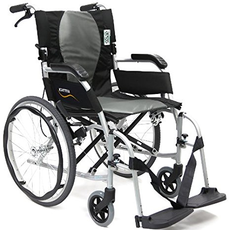 Karman Ergonomic Wheelchair Ergo Flight with Quick Release Axles in 18 inch Seat, Pearl Silver Frame
