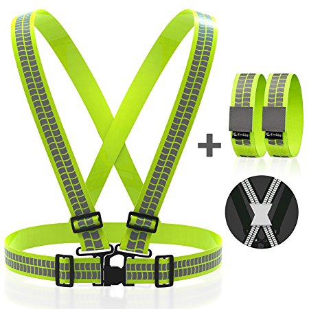 Reflective Vest Straps NEW Premium Design   1 Pair of High Visible Bands for Arm / Wrist / Ankle | Safety Gear for Running, Walking, Jogging, Cycling, Workers, Motorcycle