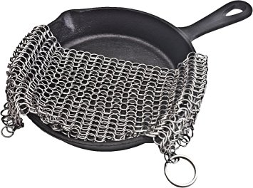 Cast Iron Cleaner Chainmail Scrubber XL 7x7 Inch Premium Stainless Steel, Including Storage Hook