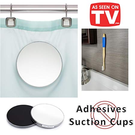 Fog Free 2 Piece Shower Mirror | Mounts on Shower Curtain | Free Magnic Bamboo Toothbrush with wall mount | As Seen On TV (Blue)