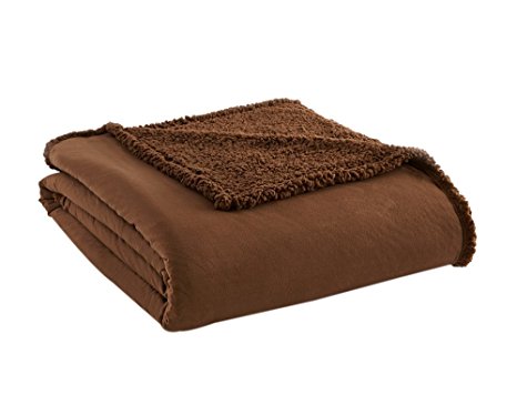 Shavel Home Products 66 by 90-Inch Micro Flannel Blanket with Sherpa Back, Twin, Chocolate