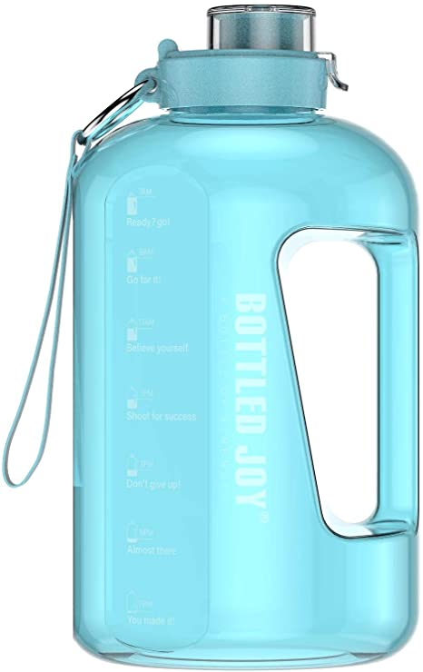 BOTTLED JOY 1 Gallon Water Bottle, BPA Free Large Water Bottle Hydration with Motivational Time Marker Reminder Leak-Proof Drinking Big Water Jug for Camping Sports Workouts and Outdoor Activity