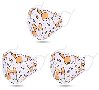 Face Cloth Reusable with Prints and Adjustable Bridge, Pack 3_Dog