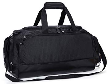 MIER Mens Holdall Gym Bag Sports Duffel Bag with Shoes Compartment for Weekender, Overnight, Carry on, 50L, Black