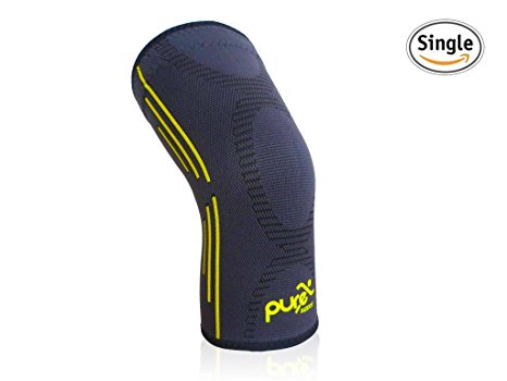 PURE SUPPORT Compression Knee Sleeve – Best Knee Brace for Meniscus Tear, Arthritis, Quick Recovery, etc. – Ideal for Running, CrossFit, Basketball and other Sports – Single Wrap