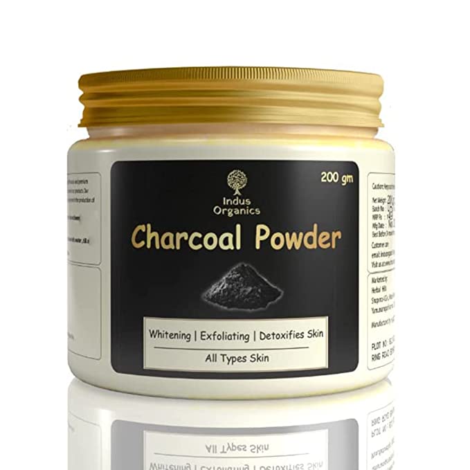 Indus Organics 100% Natural Activated Charcoal Powder 200gm Ideal for Skin, Detoxifies Skin, Impurities for All Skin Types