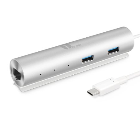 1byone 3-Port USB-C to USB 3.0 Aluminum Hub with 1-Port Ethernet for Apple MacBook (12-Inch), Google ChromeBook Pixel (2015) and More USB Type-C Devices