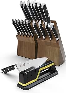 DALSTRONG Gladiator Series Colossal Knife Block with Sharpener - 18 German HC Steel Blades Set - NSF Certificate   Hornet All Purpose Sharpener - #180 Coarse, #400 Medium, #600 Fine Corundum Stones