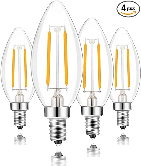 E14 European Base LED Filament Edison Bulb, 2W Warm White 2700K, No-Dimmable (4-Pack)