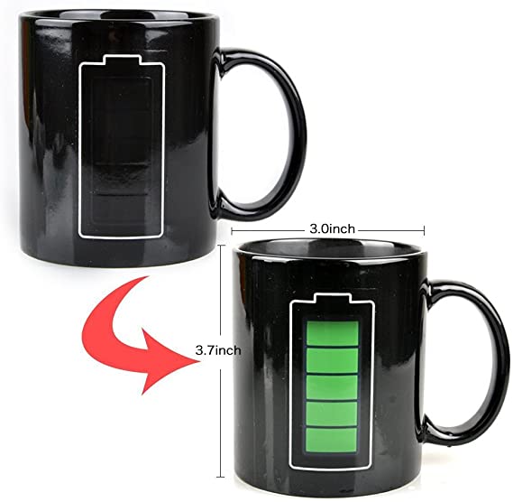 EXCEL-LEADER 12 Ounce Magic Coffee Heat Sensitive Mug,Ceramic Battery Charging Design Color Changing Heat Coffee Cup