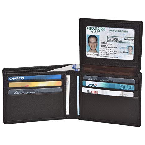 RFID Bifold Leather Wallets for Men - Genuine Leather Slim Front Pocket Mens Wallet with ID Window Multi Card Holder