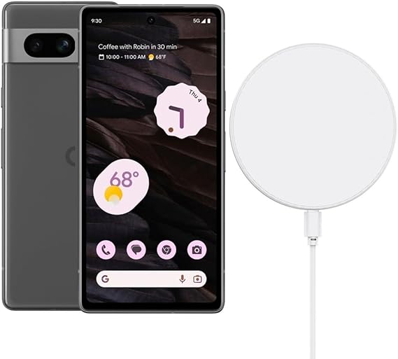 Google Pixel 7a 5G (128GB, 8GB) 6.1" OLED, 4K Camera, 4G Volte (Fully Unlocked for Global, Verizon, T-Mobile, AT&T) US Model (w/Wireless Charger, Charcoal)