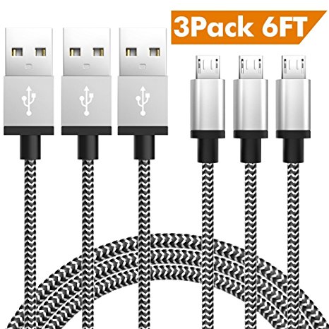 MGLSSB [3-Pack] 6FT Micro USB Cable Nylon Braided High Speed USB 2.0 to Micro USB Charging Cables Android Charger Cord for Samsung Galaxy S7 Edge/S6 Edge/S4/S3,Note 5/4/3,HTC,LG,Nexus