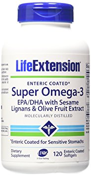 Life Extension Super Omega-3 EPA/DHA w/Sesame Lignans & Olive Extract Exteric Coated 120 Softgels