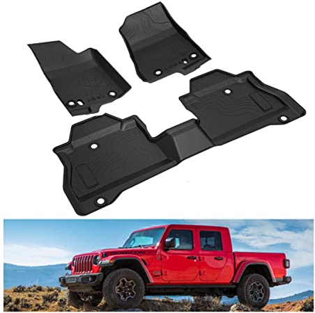 Kiwi Master Floor Mats Compatible for 2020-2021 Jeep Gladiator JT Accessories All Weather Mat Liners Front & 2nd 2 Row Seat TPE Slush Liner Black OEM 82215626AB