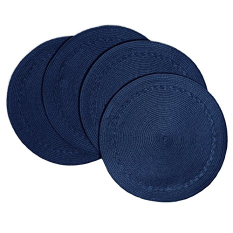 Creative Dining Group Braided Edge Round Placemats (Set of 4), 15", Navy