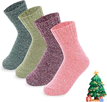 Yolev 5 Pack Womens Wool Socks Winter Warm Socks Thick Knit Vintage Winter Warm Cozy Crew Socks Gifts