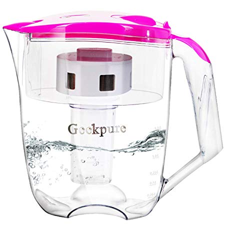 Geekpure 6 Stage 10 Cups Water Filter Pitcher 0.01 Mic Filtration Reduce 99% Hardness Cadmium Chlorine Lead Fluoride-BPA Free
