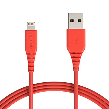 AmazonBasics Apple Certified Lightning to USB Charge and Sync Cable, 6 Feet (1.8 Meters) - Red