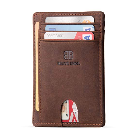 BRAVE BROS - Slim Genuine Leather RFID Blocking Minimalist Front Pocket Wallets & Card Holders for Men & Women