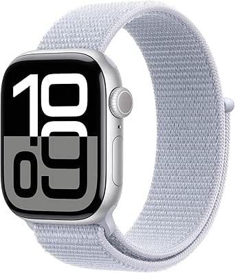 Apple Watch Series 10 [GPS   Cellular 42mm case] Smartwatch with Silver Aluminium Case with Blue Cloud Sport Loop. Fitness Tracker, ECG App, Always-On Retina Display, Carbon Neutral