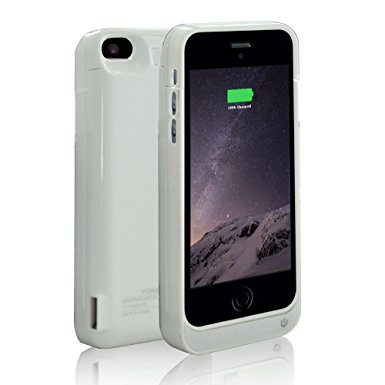 BSWHW 4200mAh Battery Charge Cover for iPhone 5/5s/5c Battery Charger Rechargeable Power Case Battery with Built-in Kickstand,For iPhone 5/5s/5c External Power Bank Case Backup Protection Case (White)