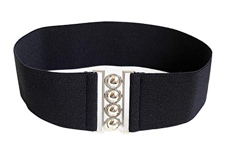 Modeway Women Fashion 3"Wide Silver Buckle Elastic Stretch Waist Cinch Belt