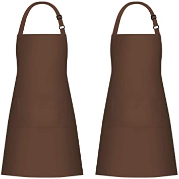 Jubatus 2 Pack Bib Aprons with 2 Pockets Cooking Chef Kitchen Apron for Women Men, Brown