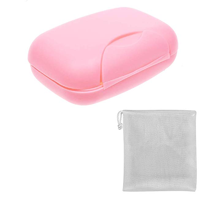 Vonpri Soap Box Holder, Soap Dish Soap Savers Case Container for Bathroom Camping Gym (1 Pack Pink)
