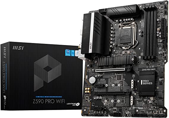 MSI Z590 PRO WIFI Motherboard ATX - Supports Intel Core 11th Gen Processors, LGA 1200 - 12 Duet Rail 55A VRM, DDR4 Boost (5333MHz OC), PCIe 4.0 x16, 3 x M.2 Gen4/3 x4, 4K/60Hz HDMI, 2.5G LAN, Wi-Fi 6E