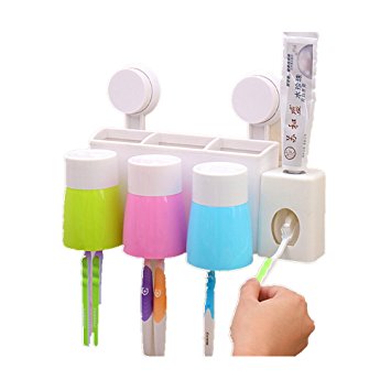 Banpa® Wall-Suction Creative Toothbrush Holder Cup Hanger Toothpaste Dispenser Bathroom Storage Organizer Set