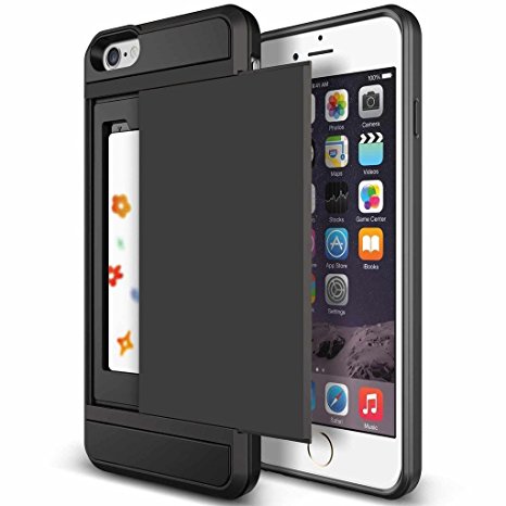 iPhone 6 Case, Anuck iPhone 6 Wallet case [Anti Scratch][Heavy Duty][Card Pocket] Dual Layer Hybrid Rubber Bumper Protective Card Case Cover for Apple iPhone 6 4.7 inch & iPhone 6s 4.7 inch - Black