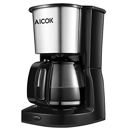 Aicok Coffee Maker, Drip Coffee Maker with Glass Coffee Pot, 10 Cup Filter Coffee Machine, Keep Warm and Permanent Coffee Filter, Stainless Steel, Black