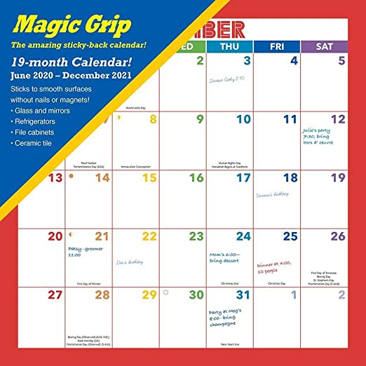 Magic Grip Wall Calendar, Repositionable Calendar Sticks to Surfaces Without Nails or Magnets, Rainbow