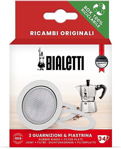 Bialetti Ricambi 0800033 Includes 3 Gaskets and 1 Plate, Compatible with Moka Express, Fiammetta, Break, Happy, DAMA, Moka Melody, Alpina, Moka Timer and Rainbow (3/4 Cups)