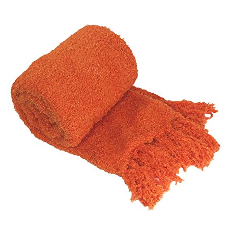 BOON Fluffy Knitted Woven Throw Couch Cover Sofa Blanket, 50" x 60", Burnt Orange