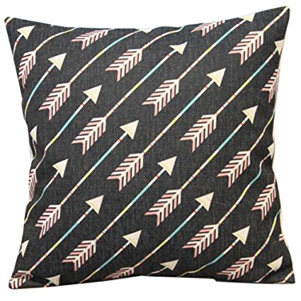 Cotton Linen Decorative Throw Pillow Case Cushion Cover (White Arrows) 18 "X18"