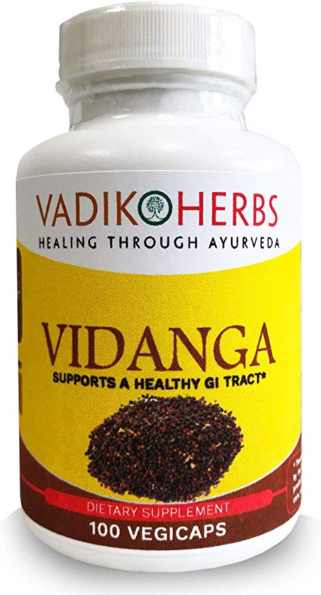 Certified Organic Vadik Herbs Vidanga (embelia Ribes) Powder | Excellent Herb for Weight Loss, Skin Conditions, Intestinal Cleanser (100 Vegicaps)