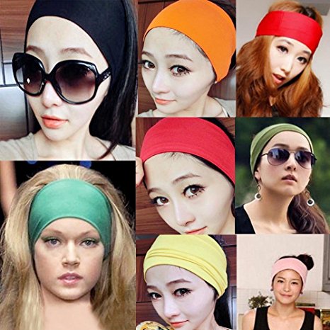 MERSUII Headbands, Women Lady Girls Colored Wide Yoga Headband Strech Hairband Elastic Hair Bands Turban (Black)
