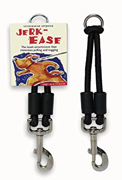JERK-EASE BUNGEE DOG LEASH ATTACHMENT– patented shock absorber protects you and your dog – works with ANY leash & collar (or harness) – a MUST for retractable leashes – CLICK SIZE/COLOR BELOW