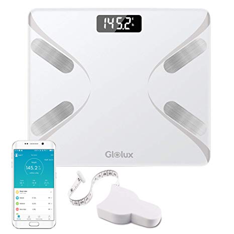 Glolux Smart Digital Weight and Body Fat Scale Bathroom Scale Body Fat and Composition Analyzer with Retractable Body Measuring Tape